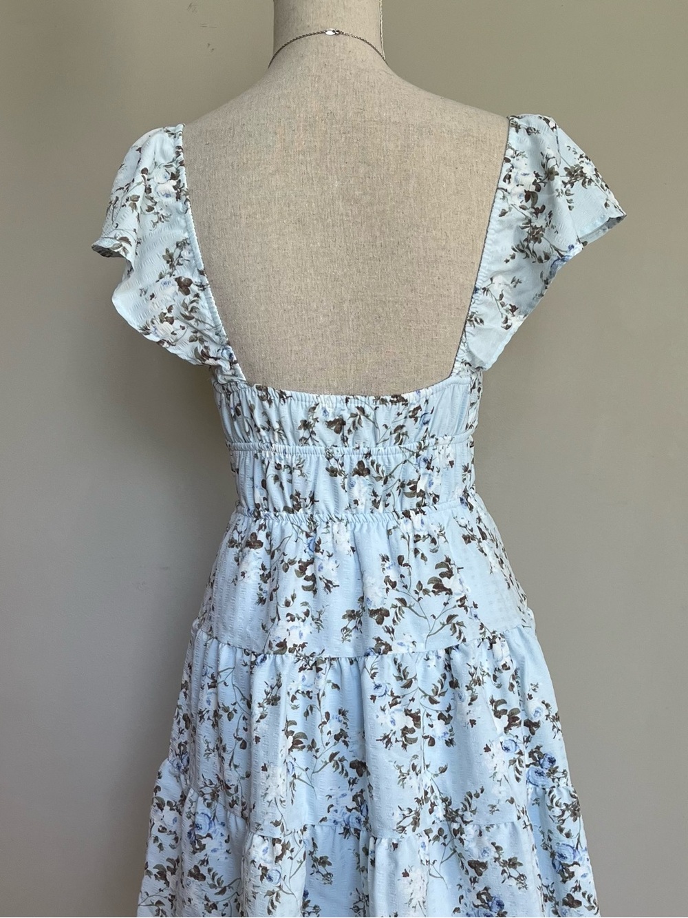 Sky Blue Floral Tie-Front Mini Dress - Picture 6 of 8
